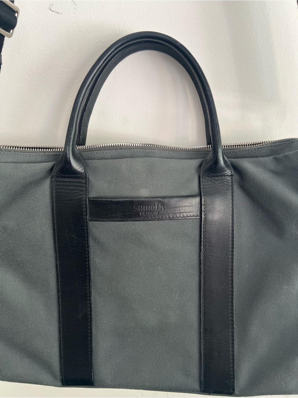 Shinola Grey/Black Leather Messenger Laptop Bag